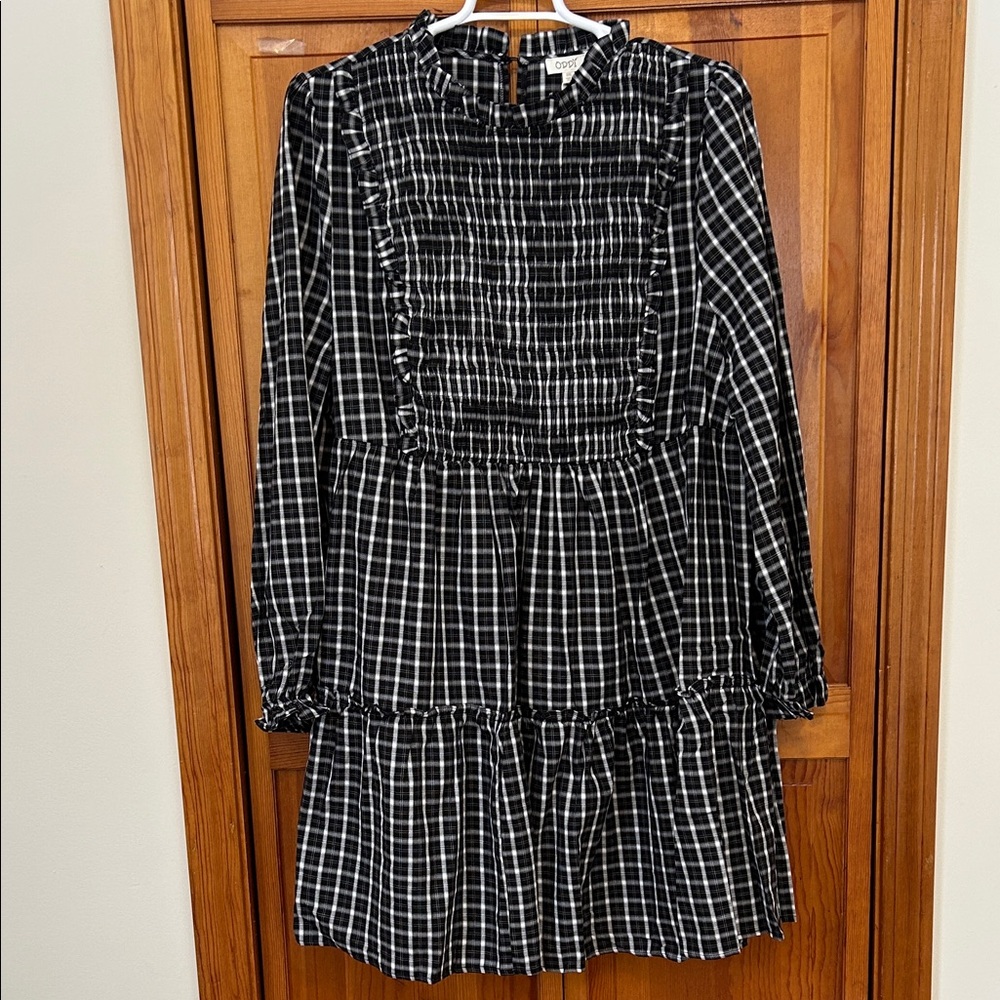 ODDY Black & White Plaid Cotton Dress Plus 3X NWT Long Sleeve